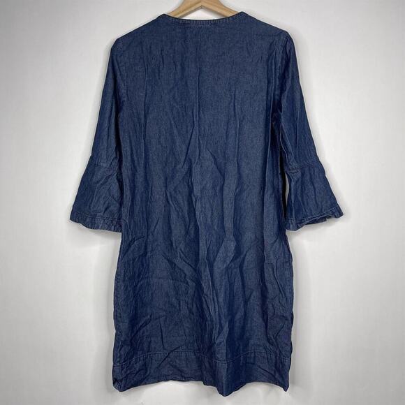 Draper James Ruffle Chambray Popover Dress 8 Dark Wash 3/4 Bell Sleeve #7466 - Picture 10 of 16